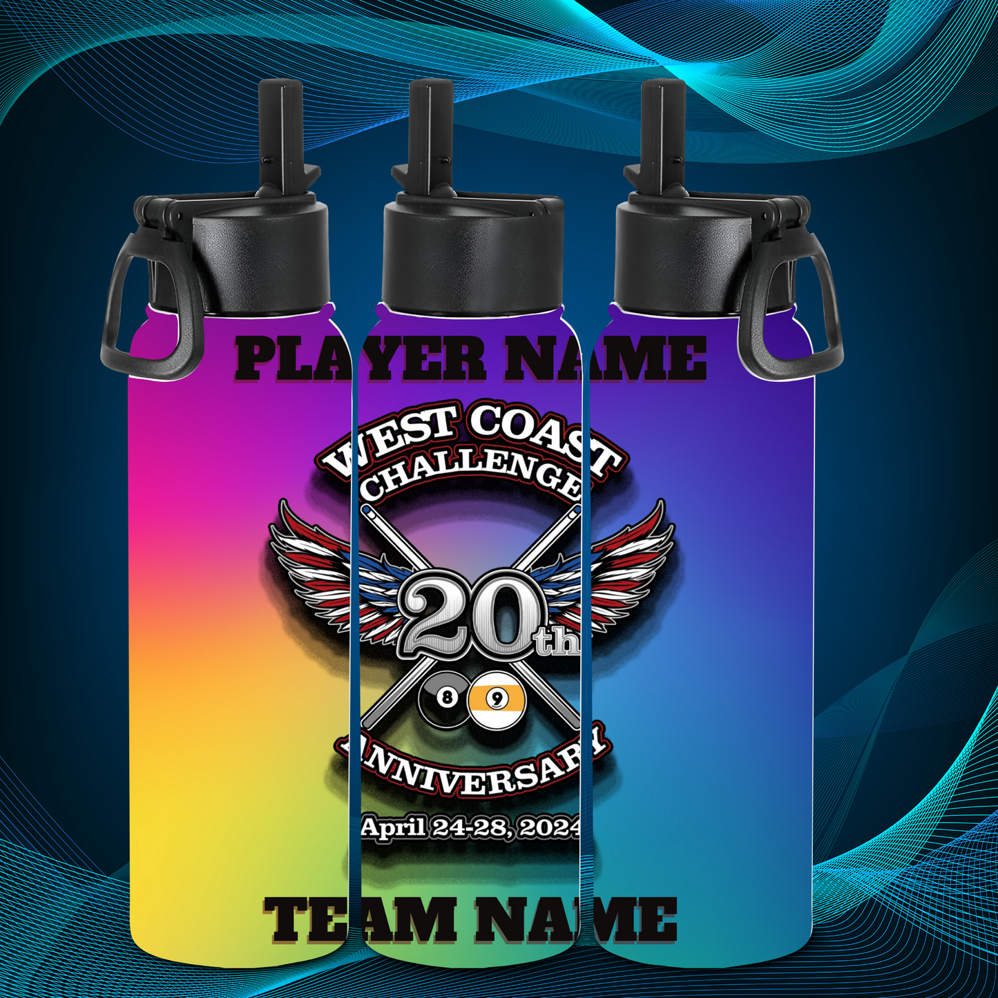 Tumbler - WCC rainbow background - Team & Player Name on top/bottom