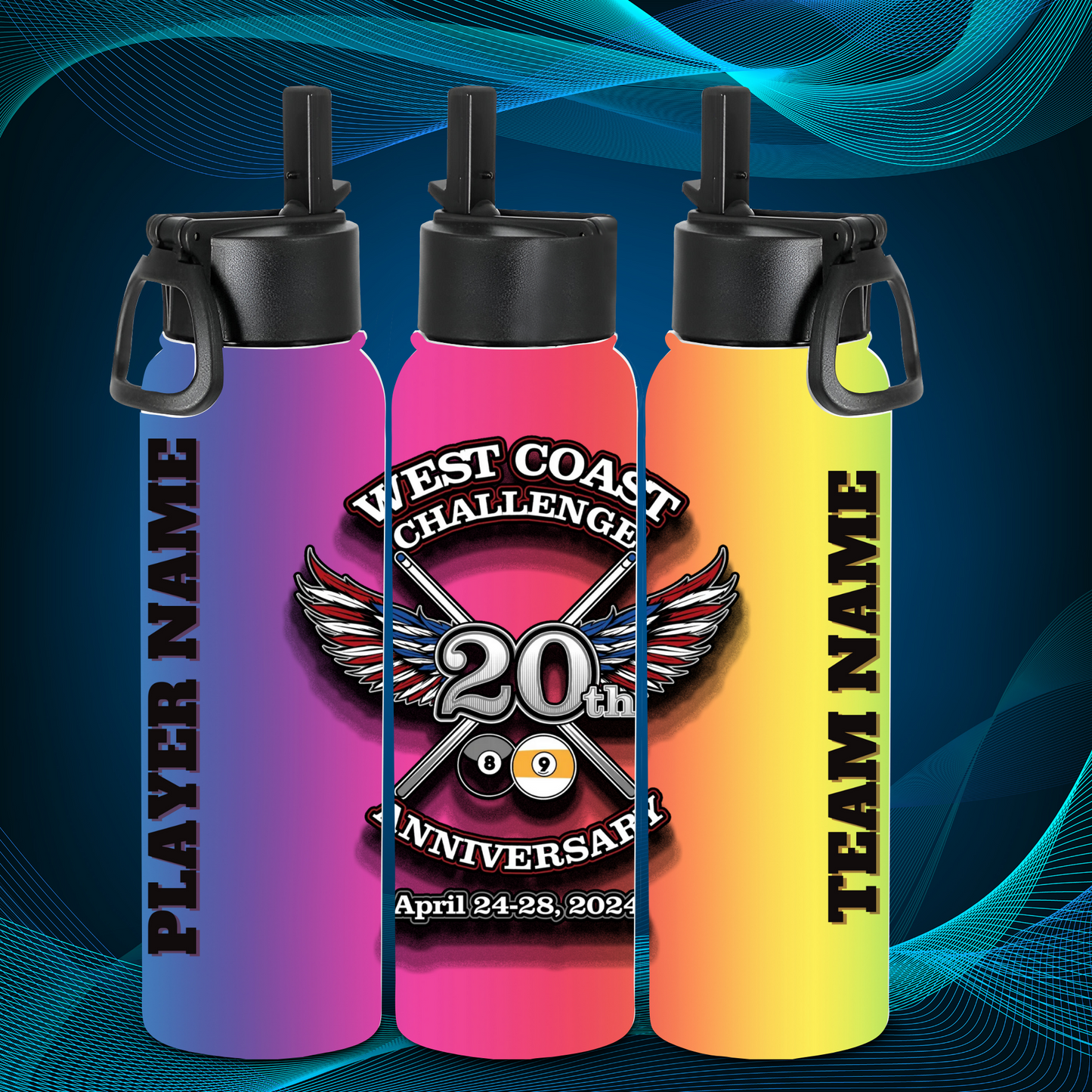 Tumbler - WCC rainbow onmbre background - Team & Player Name on sides