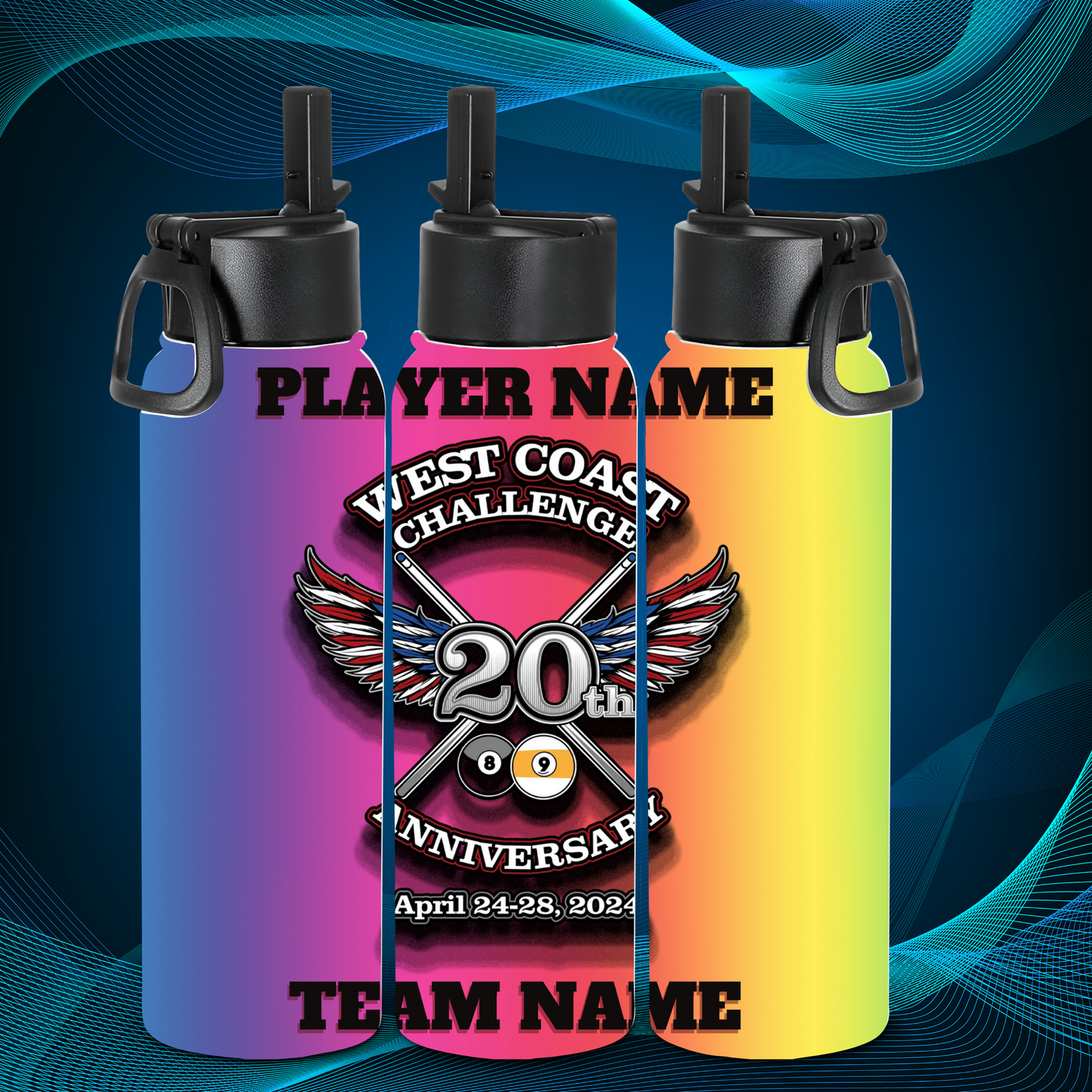 Tumbler - WCC rainbow onmbre background - Team & Player Name on top/bottom