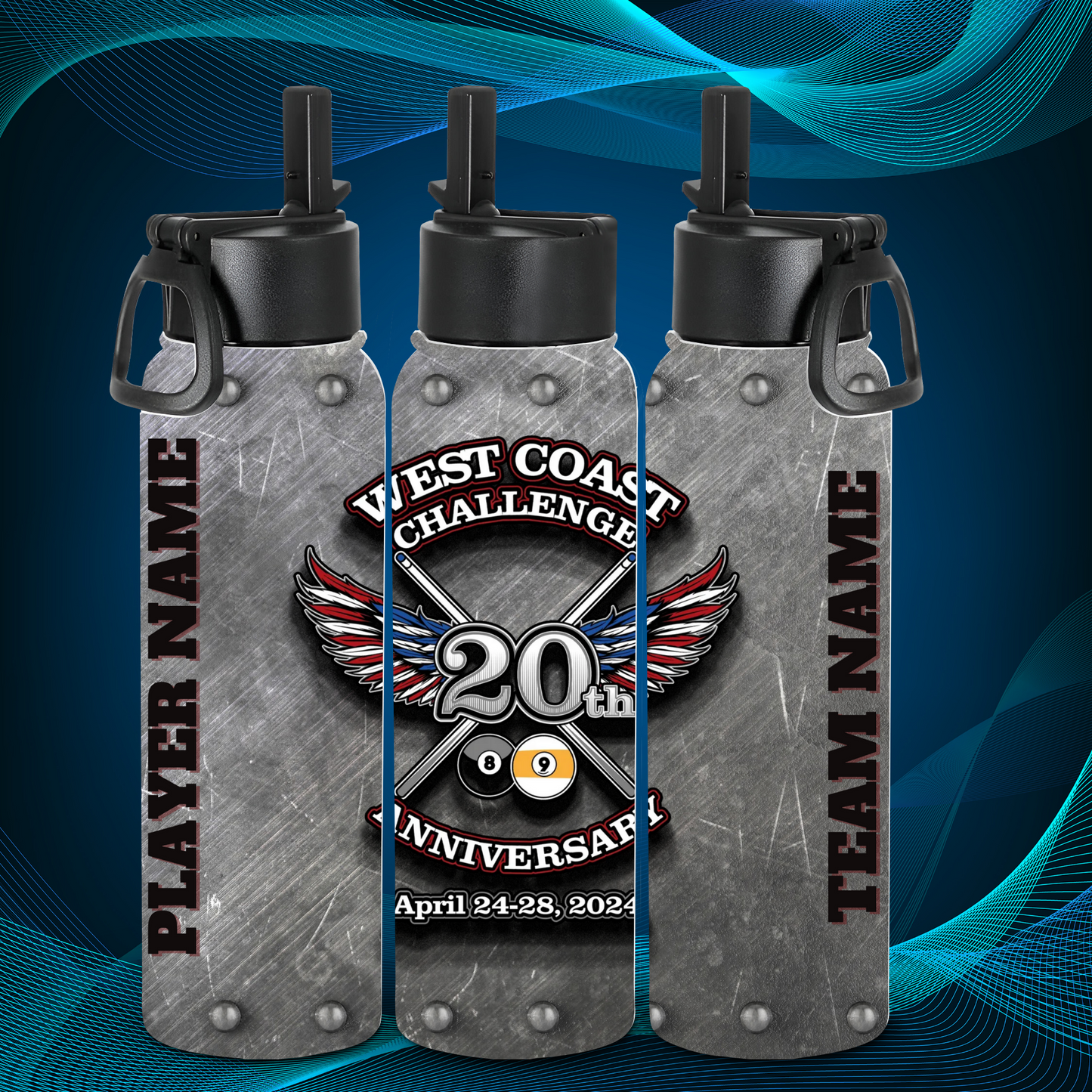 Tumbler - WCC Metal Rivets background - Team & Player Name on sides