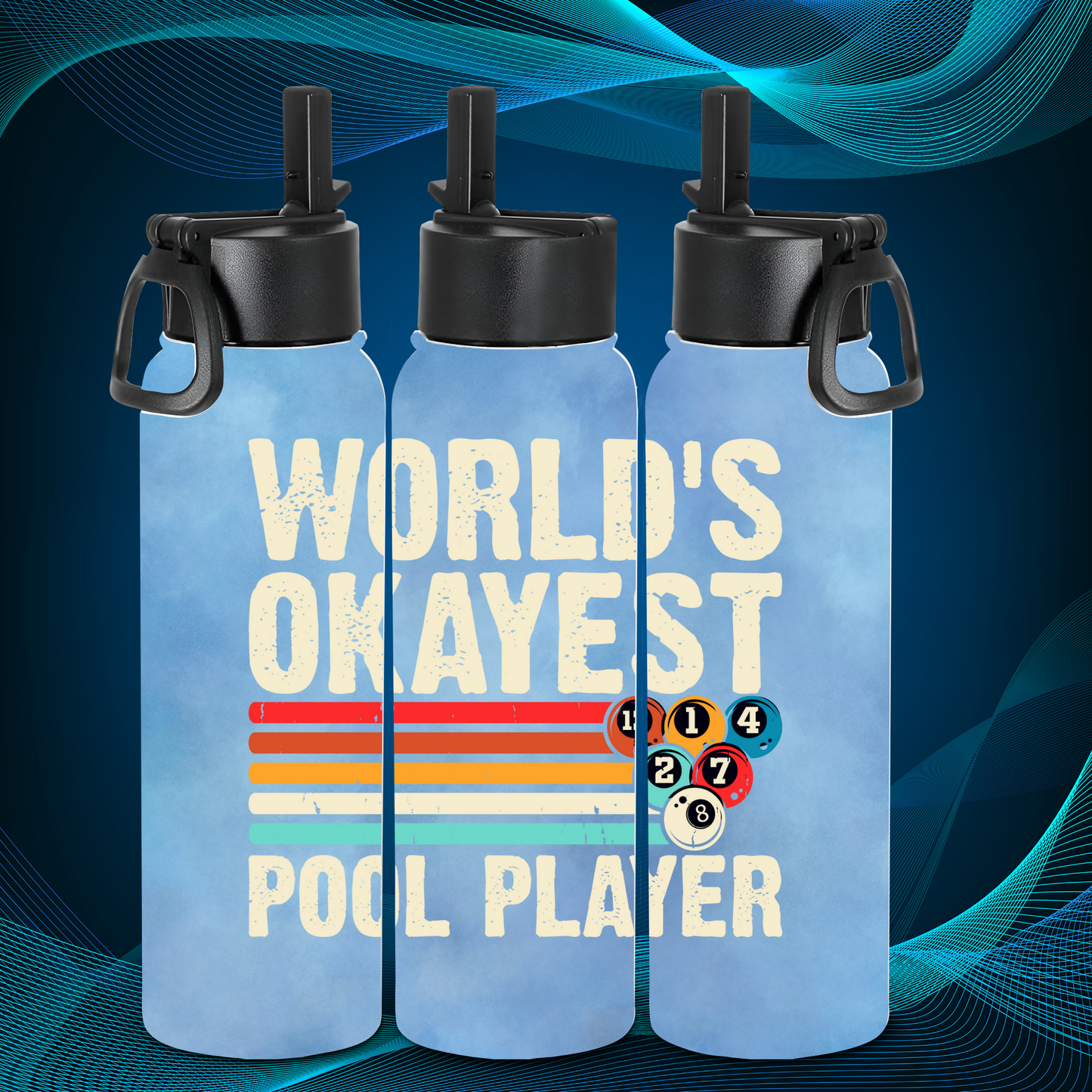 Tumbler - Worlds Okayest Pool Player - blue background