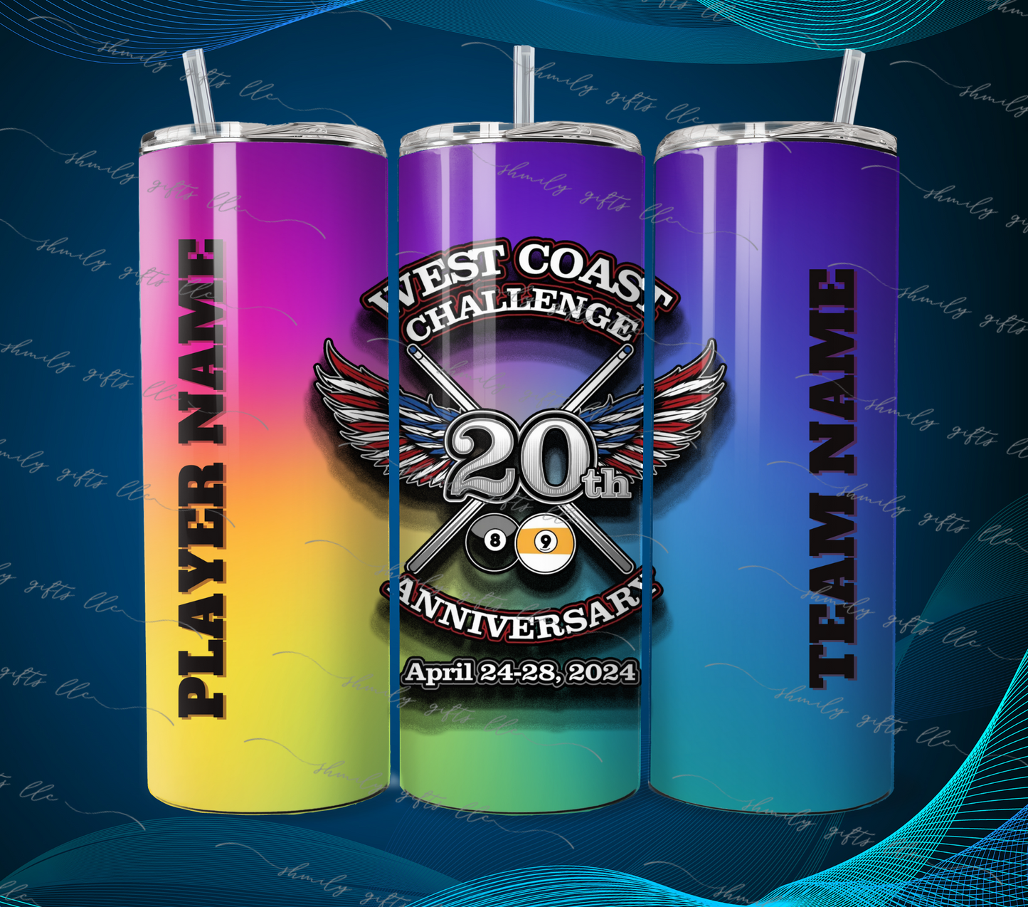 Tumbler - WCC rainbow background - Team & Player Name on sides