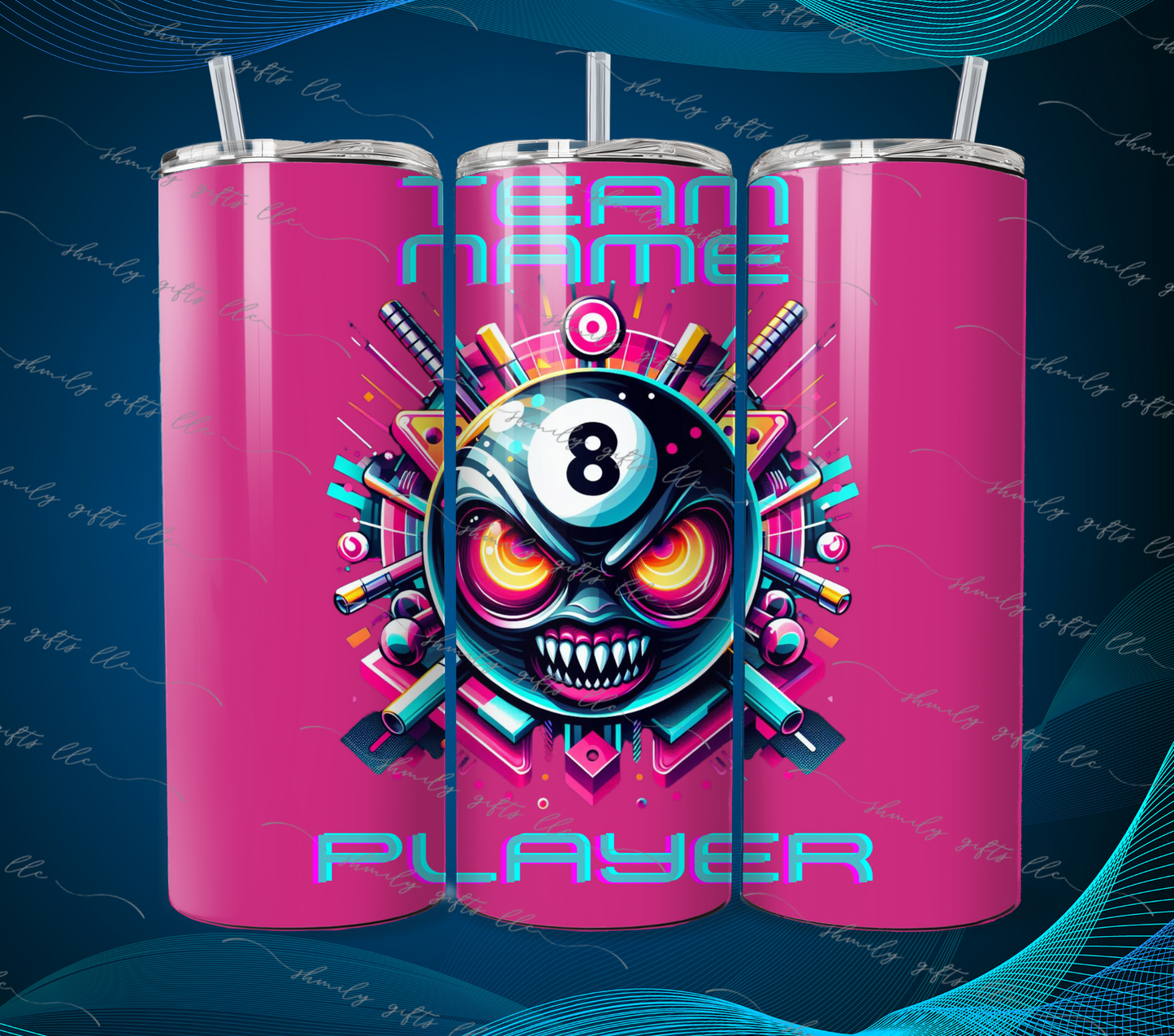 Tumbler - 8 Ball Intense - Hot Pink - Team Name/Player Name