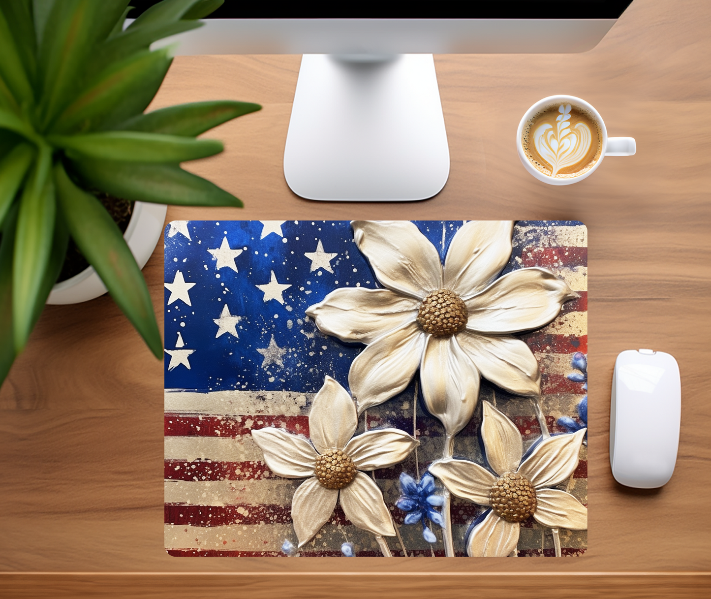 Mouse Pad - Patriotic - Flag with Flowers