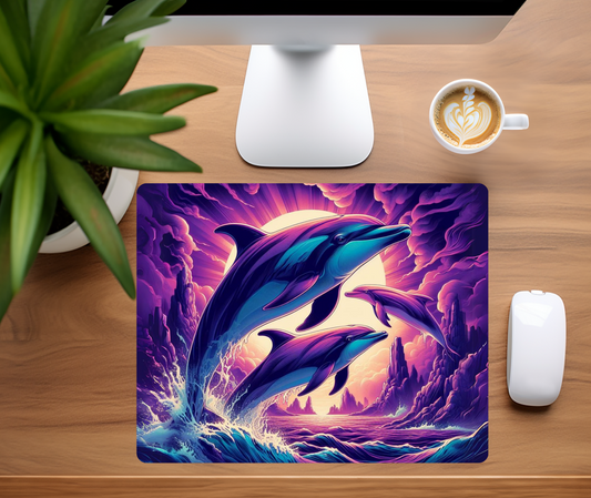 Mouse Pad - Dolphins Jumping purple