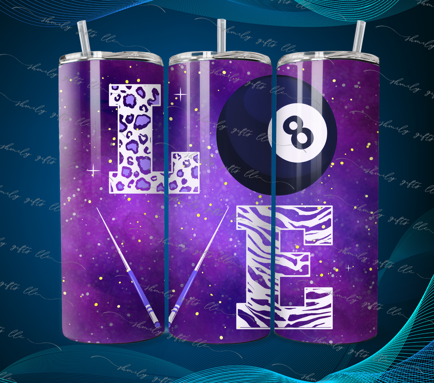 Tumbler - Love 8 ball - Purple stars