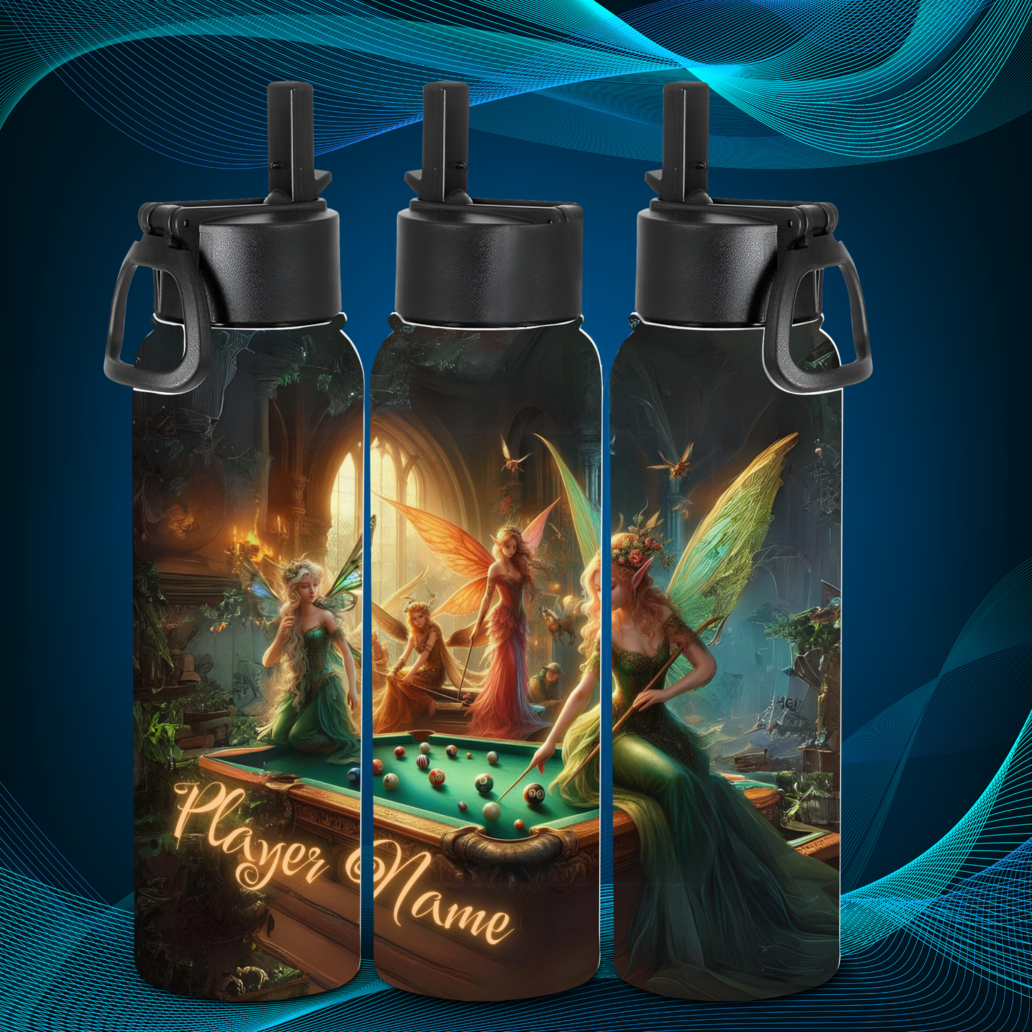 Tumbler - Fairies Playing Pool - Player Name