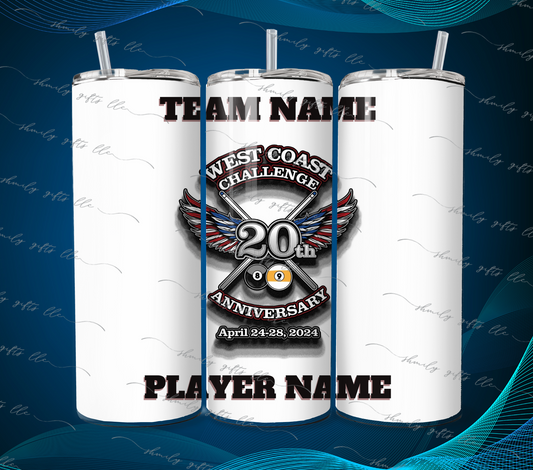 Tumbler - WCC White background - Team & Player Name on top/bottom