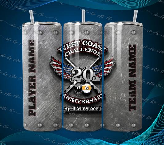 Tumbler - WCC Metal Rivets background - Team & Player Name on sides