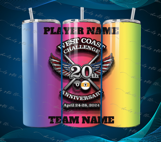 Tumbler - WCC rainbow onmbre background - Team & Player Name on top/bottom