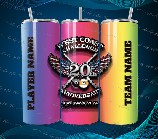 Tumbler - WCC rainbow onmbre background - Team & Player Name on sides