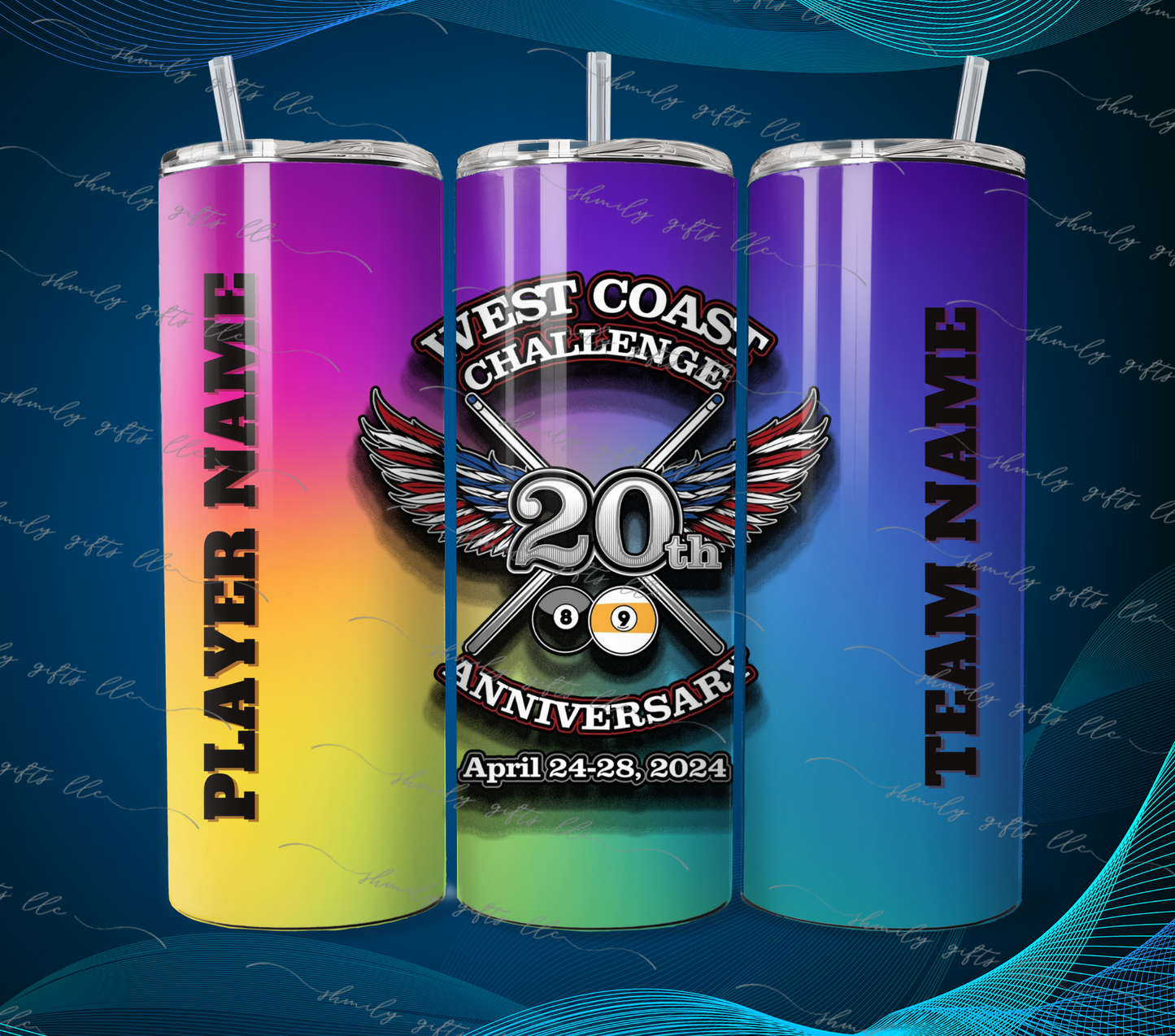 Tumbler - WCC rainbow  background - Team & Player Name on sides