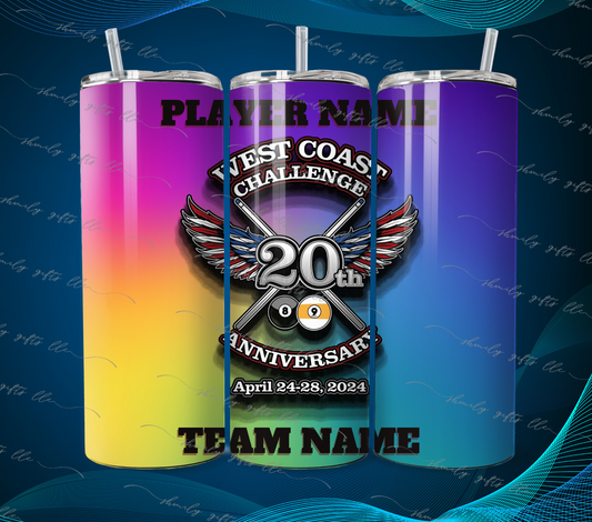 Tumbler - WCC rainbow  background - Team & Player Name on top/bottom