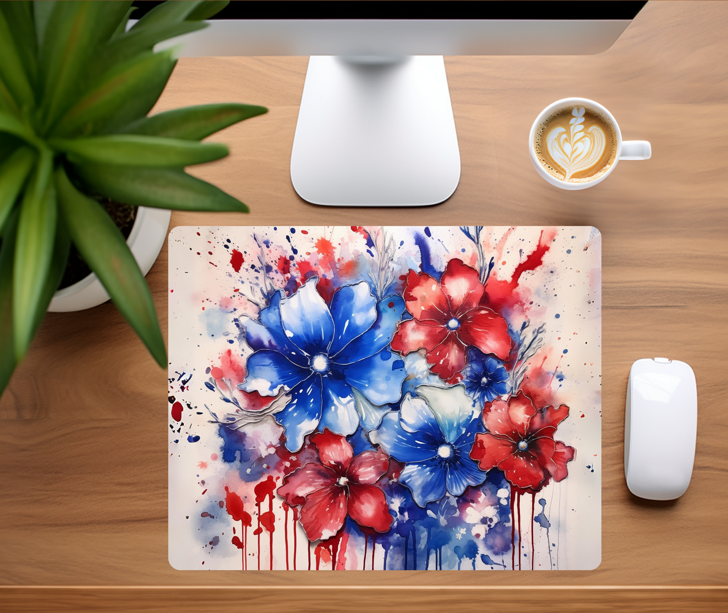 Mouse Pad - Patriotic - Watercolor Flowers