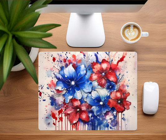 Mouse Pad - Patriotic - Watercolor Flowers